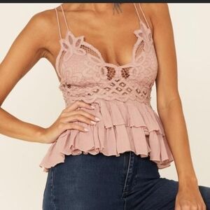 Zenana Large Tan Pink Top Embroidered Details Babydoll